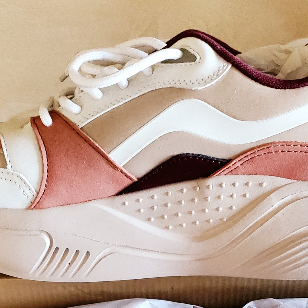 Cream and Pink Chunky Sneakers with Modern Silhouette